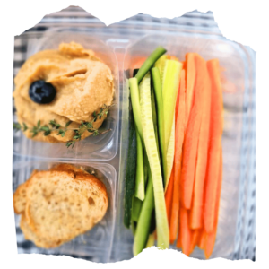 Snack Bowl with Hummus, Carrot Sticks, Cucumber Sticks and Crostini