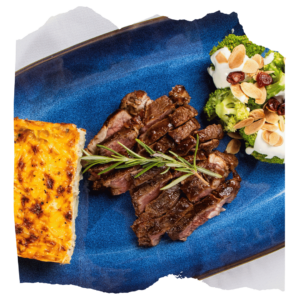 Roast Beef, Creamy Bacon and Cheese Potato Bake. Broccoli-Cranberry-Almond Salad