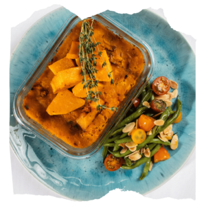 Butternut topped Beef Mince Cottage Pie, Green Bean and Almond Salad